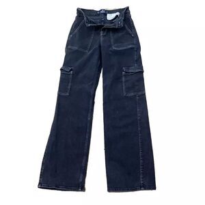 HOLLISTER Jeans Cargo Denim Womens w24 L31 High-Rise Vintage Baggy Stretch Black